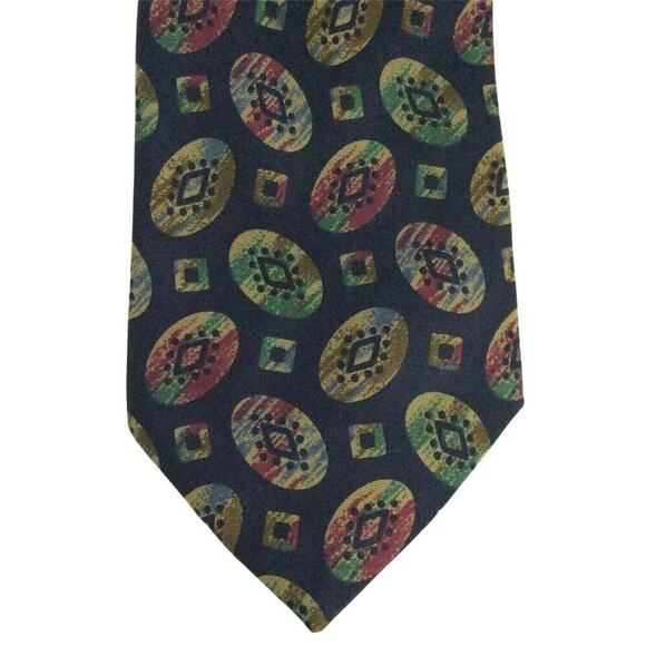Barneys New York Silk Tie Navy Blue Abstract Oval Pattern Made In Italy - Picture 2 of 4